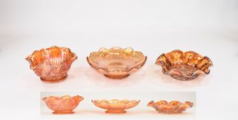 Carnival Glass 19th Century Nice Quality Bowls ( 3 ) In Total. Various Shapes and Sizes. 1/ 6.5