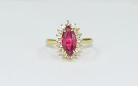 Ruby and White Topaz Marquise Shape Ring, a marquise cut ruby of 3.