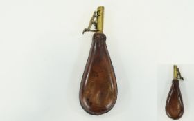 Mid 19th Century - American Civil War Brass and Leather Glass Powder Shot Flask.