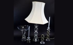 Collection of Modern Glass comrpising centre bowl, table lamp,