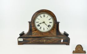 Early 20thC Mantle Clock, Rosewood Veneered Inlaid Case, White Dial With Roman Numerals.