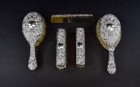 Victorian - Embossed Silver 5 Piece Vanity Set.