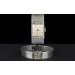 Ladies 18ct White Gold Vintage Universal Mechanical Wristwatch with integral 18ct white gold