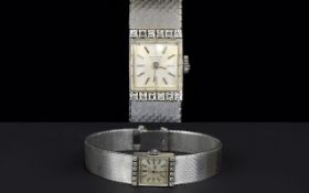 Ladies 18ct White Gold Vintage Universal Mechanical Wristwatch with integral 18ct white gold