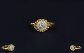 Ladies - Antique 18ct Gold Set Diamond Cluster Ring. Flowerhead Setting. Hallmark Birmingham 1904.