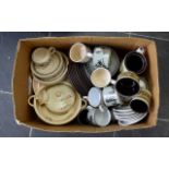 Box of Assorted Pottery including Susie Cooper part set, retro coffee pots and cups.