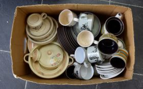 Box of Assorted Pottery including Susie Cooper part set, retro coffee pots and cups.