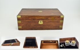 Victorian Period Oak Cased Writing Slope with brass mounts and key with fitted interior,