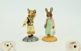 Royal Doulton Pair of Hand Painted and Hand Signed In Gold Bunnykins Figures.
