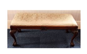 Georgian Style Carved Mahogany Duet Stool, Padded Seat, Carved Rail With Moulded Edge,