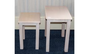 Nest Of Tables Two in total in contemporary grey/peach grained wood. Approx height, 18.5 inches,