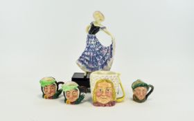 A Collection Of Staffordshire And Doulton Character Jugs And Early Wade Figurine 5 items in total
