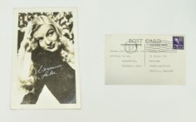 Veronica Lake American Film Star of The 1940's / 1950's Hand Signed In White Ink Postcard Photo.