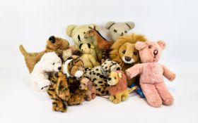 A Collection of Soft Toys including Steiff style straw filled teddy bears, Leosco, polar bear,
