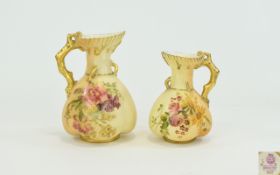 Royal Worcester Blush Ivory Handpainted Jugs Two in total decorated and painted in polychrome