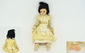 Antique Tinted Wax Doll Circa 1860-1890 Cloth bodied doll with tinted wax arms, legs,