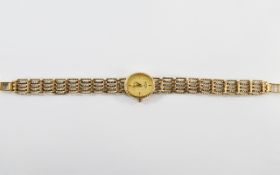 Rotary - Quartz Ladies 9ct Gold Case Wrist Watch, with Attached Integral 9ct Gold Bracelet.