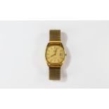Omega Quartz De Ville Gentleman's Gold Plated Just Date Wrist Watch with attached gold plated mesh