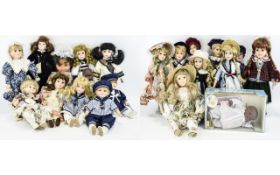 A Large Collection Of Porcelain Dolls 19 in total,