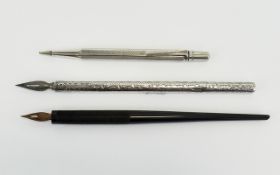 Edwardian Period Silver Cased Dip Pen of very nice quality with engraved decoration.