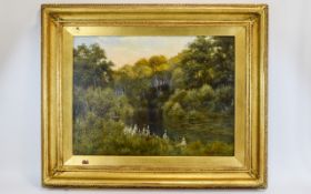 Edward Horace Thompson ( 1879 - 1949 ) An Autumn River Landscape - Oil on Board,