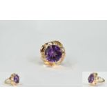 14KT Rose Gold Set Single Superb Stone Amethyst Dress Ring the faceted amethyst of excellent colour