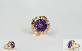 14KT Rose Gold Set Single Superb Stone Amethyst Dress Ring the faceted amethyst of excellent colour