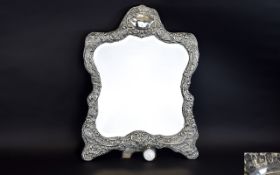 Victorian Period - Very Large and Impressive Embossed Silver Ladies Dressing Table Mirror. Easel