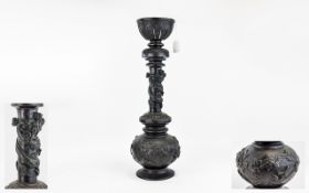 Large Bronze Incense Burner Globular Base With Applied Bird And Foliage Decoration,