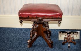 Antique and Impressive Carved Oak Revolving Leather Topped Piano Stool of Excellent Proportions