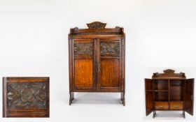English - Early 20th Century Arts and Crafts Oak Cased - Free Standing Smokers Cabinet,