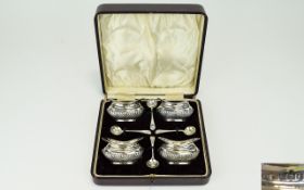 Boxed Set Of Silver Salts Four in total in original box with original spoons.