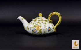 Cantagalli Faience Teapot late 19th century Of squat ovoid form,