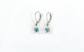 Pair of Mercury Mystic Topaz Drop Earrings, each earring comprising a pear cut solitaire topaz of 1.