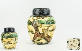 Moorcroft Ltd and Numbered Edition Tube lined Ginger Lidded Jar ' Cheetahs ' Designed by Anji
