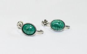 Malachite J-Hoop Earrings, two oval cabochons of the unique green stone, totalling 8.5cts, set in