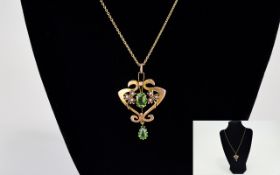 9ct Gold Edwardian Pendant Art Nouveau Openwork Design,