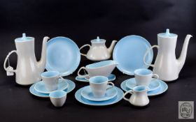 Poole Pottery Pale Blue and Beige Coloured Part Tea and Coffee Set includes teapot, coffee pot,