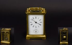 English - Late 19th Century Nice Quality Brass Cased Carriage Clock with Alarm Bell to Underside of