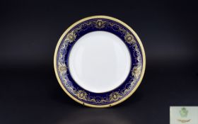 Aynsley Cabinet Plate In Marlborough Pattern Acid gold gadroon border with cobalt blue shoulder and