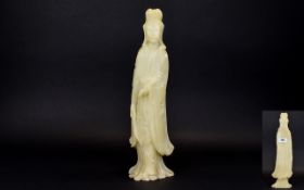 Antique Alabastor Bodhisattva Figurine - Please See Photo. Nice Overall Condition. The Figure Stands