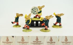 Royal Doulton Rare - Hand Painted Bunnykins - Complete Set of Oompah Green Band Figures.