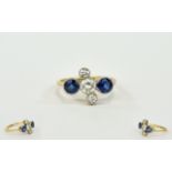 Ladies Superb Quality 1920's Period Diamond and Sapphire Dress Ring, Flower Setting.