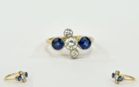 Ladies Superb Quality 1920's Period Diamond and Sapphire Dress Ring, Flower Setting.