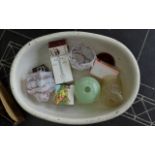 Old Childs Bath with assorted oddments including glass shades,