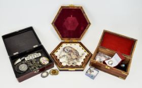 A Collection Of Boxed Jewellery And Collectibles To include miniature wooden chest containing a