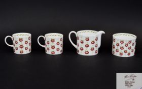 Susie Cooper Four Piece Tea Service 'Apple Gay' design featuring stylised hand sketched red apples