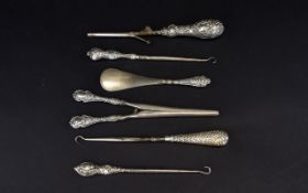 Victorian and Edwardian Period Collection of Very Ornate Embossed Silver Handle Glove Stretchers