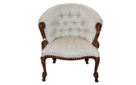 Modern Upholstered Tub Chair, Button Back, Rope Twist Frame.