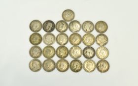 A Collection of 22 Silver 3 Pence Coins, Ranging From Victoria to George V ( 22 ) Coins In Total.